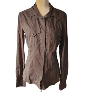 Calliope Women's Long Sleeve Snap Up Military Green Western Style Shirt Size XL